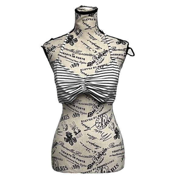 Victoria Secret Black & White Striped Ruched Halter Crop Top XL - Picture 2 of 8